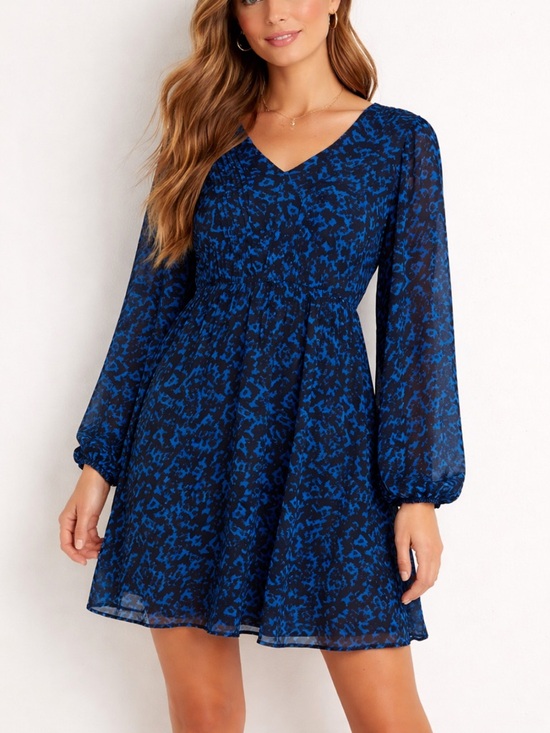 Absolutely Famous Dresses & Skirts - Absolutely Famous Black and Blue Printed Long-Sleeve Dress